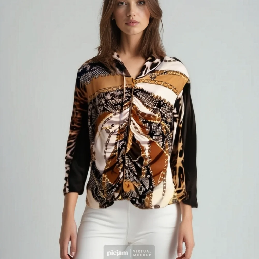 Joseph Riboff Womens Sweater Size 14. Hooded Animal Print Zip Up - Picture 1 of 4